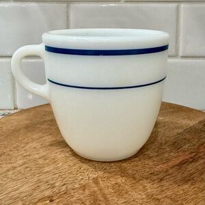 Vintage Pyrex White Mug‎ with Teal Stripes